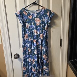 Floral Kids Casual Dress - Blue and Pink